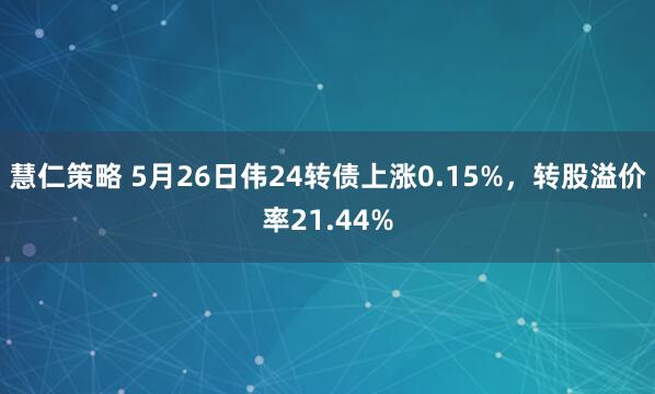 慧仁策略 5月26日伟24转债上涨0.15%，转股溢价率21.44%
