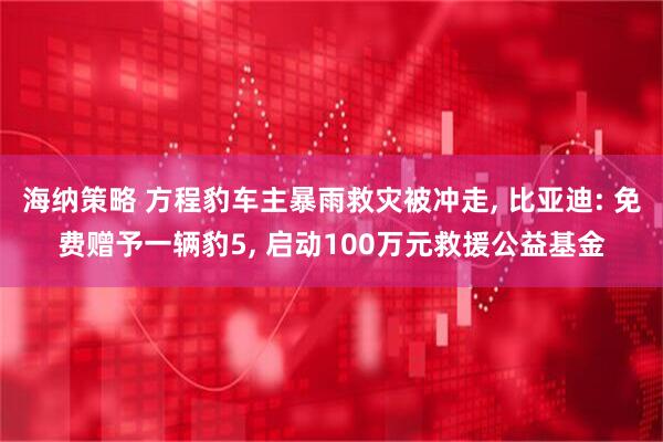 海纳策略 方程豹车主暴雨救灾被冲走, 比亚迪: 免费赠予一辆豹5, 启动100万元救援公益基金