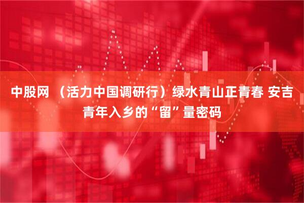 中股网 （活力中国调研行）绿水青山正青春 安吉青年入乡的“留”量密码